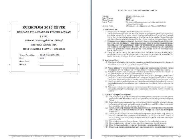 RPP 1 Lembar Prakarya & Wirausaha (Aspek Rekayasa) Kelas 12 SMA/MA Semester 2