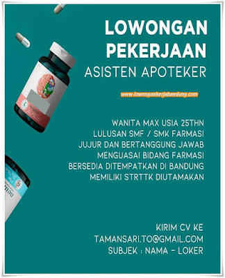 Lowongan Kerja Asisten Apoteker Tamansari Bandung - Loker Bandung Hari