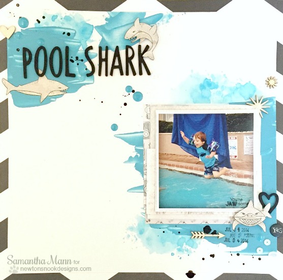 Shark Week - Pool Shark Scrapbook Page by Samantha Mann | Shark Bites Stamp set by Newton's Nook Designs