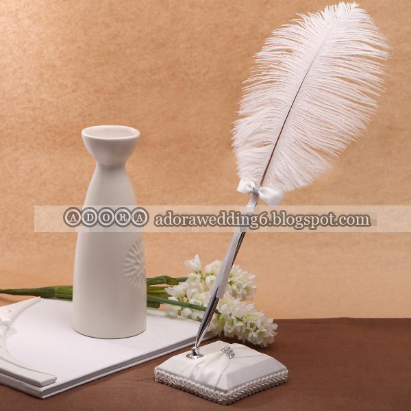 Adora Wedding Accessories Guestbook Pen White Feather Quill with Stand