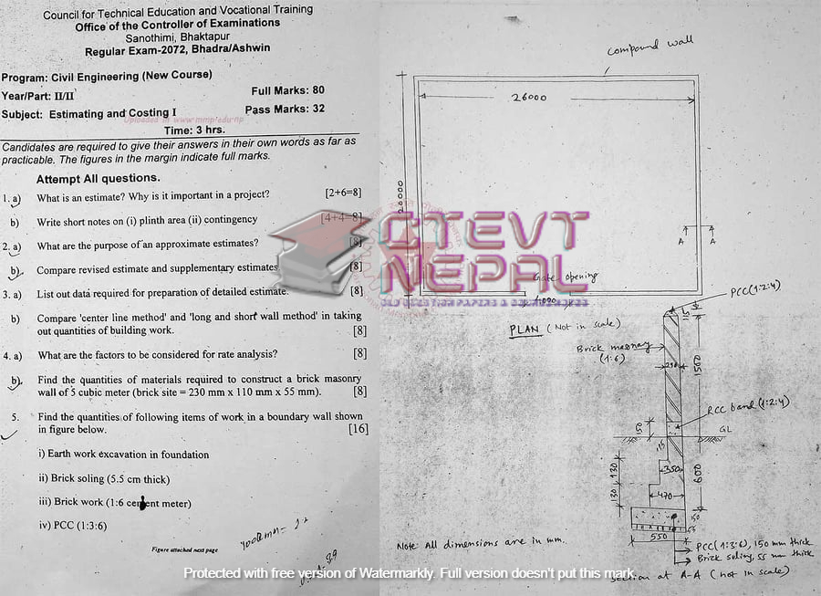 Estimating and Costing I - 4th Semester Question Papers CTEVT | Diploma ...