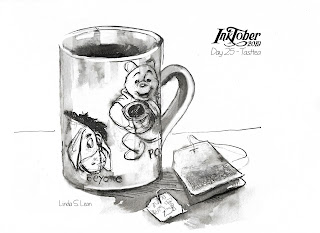 Inktober 2019 Dag 25 - Tasty / Taste Tea / Tast toe Inkttekening door Linda S. Leon