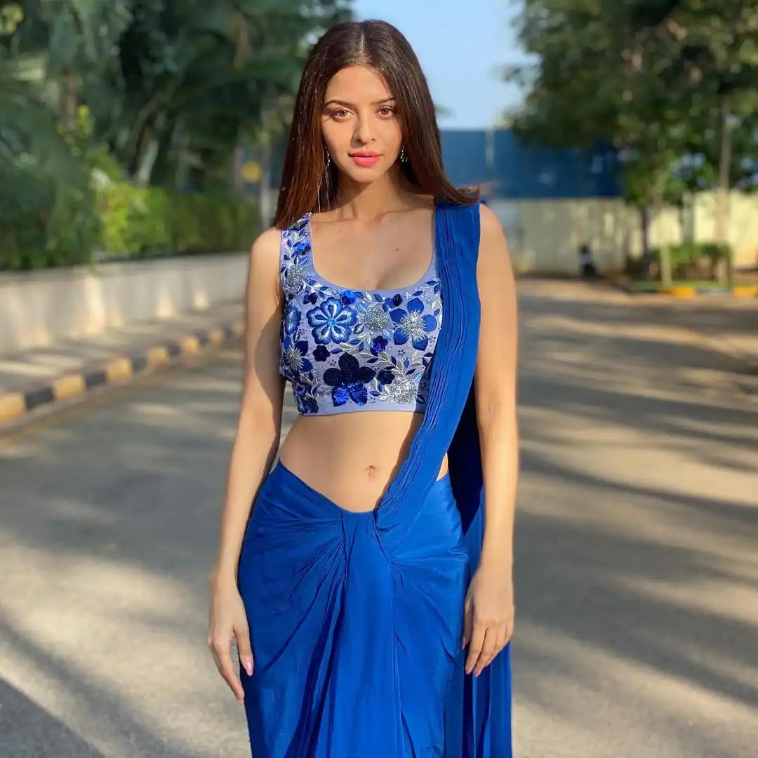Actress Vedhika Latest Photos in Blue Saree Actress Vedhika Latest Photos in Blue Saree