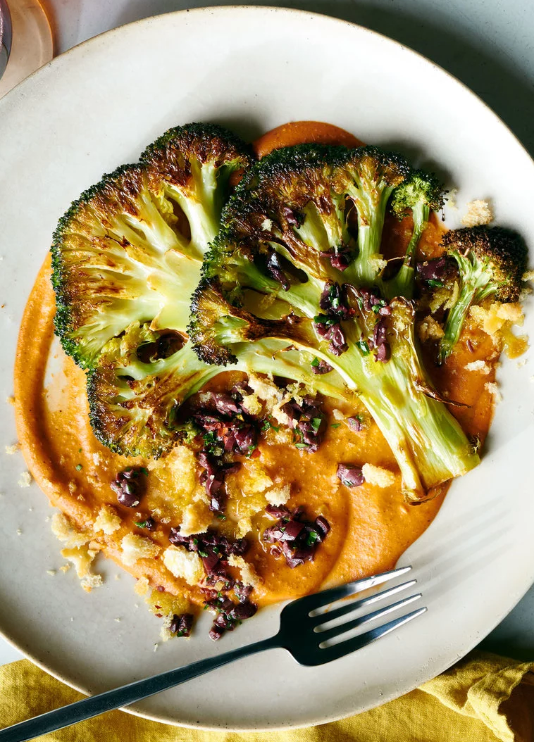 Dukan Diet Primer Roasted Broccoli Steaks with Tomato Butter and Tapenade