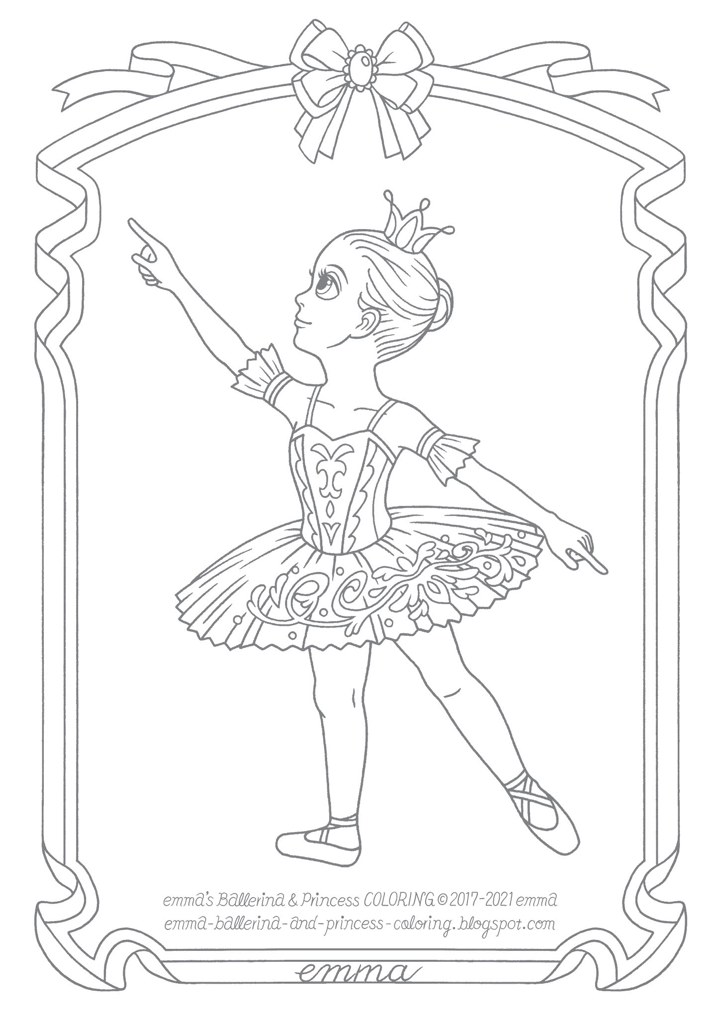 エマのバレリーナとおひめさまのぬりえ 38 バレエ 眠れる森の美女 勇気の精 トリネコの精の無料ぬりえ Ballet Sleeping Beauty Golden Vine Fairy Free Coloring