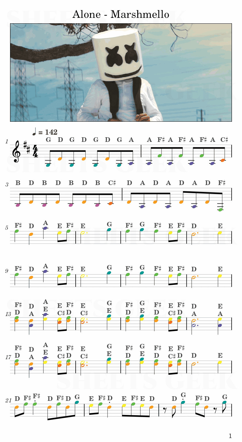 Alone Marshmello Easy Sheet Music