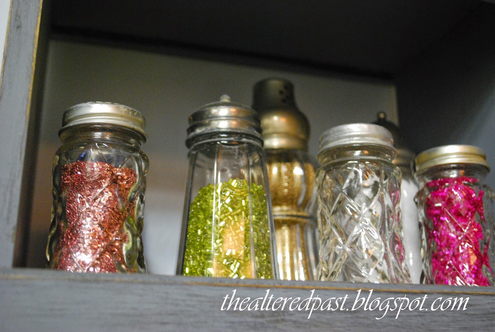 workroom studio, the altered past blog, glitter in salt shakers