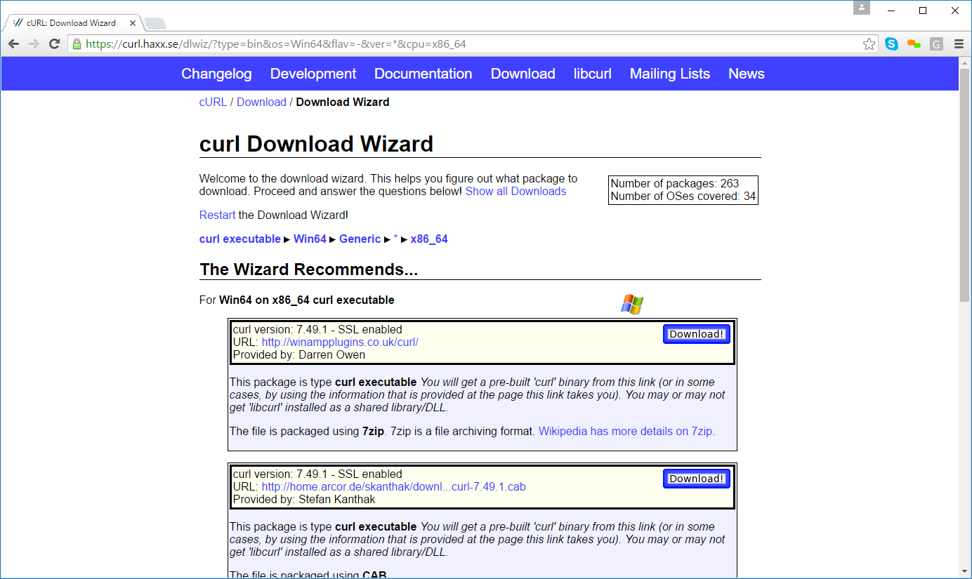Jan David Narkiewicz (Developer) CURL for Win64 Download, Installing