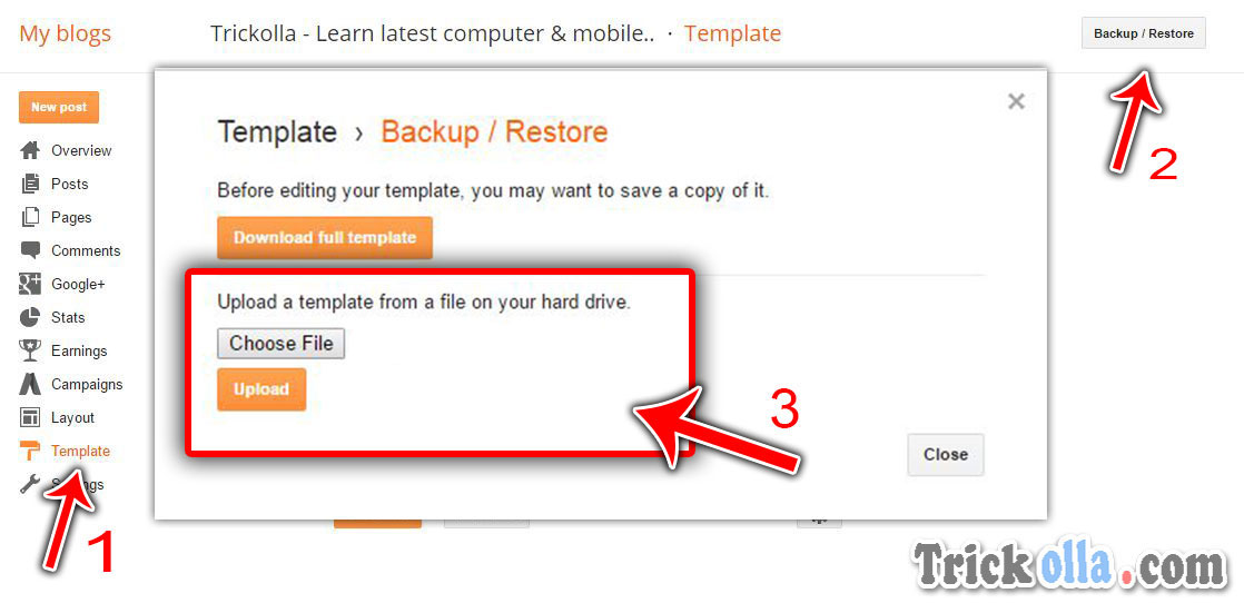 upload template bloggers
