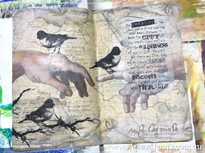 overview of stamped branches - art journal page by Jenny James featuring Tim Holtz Stamps