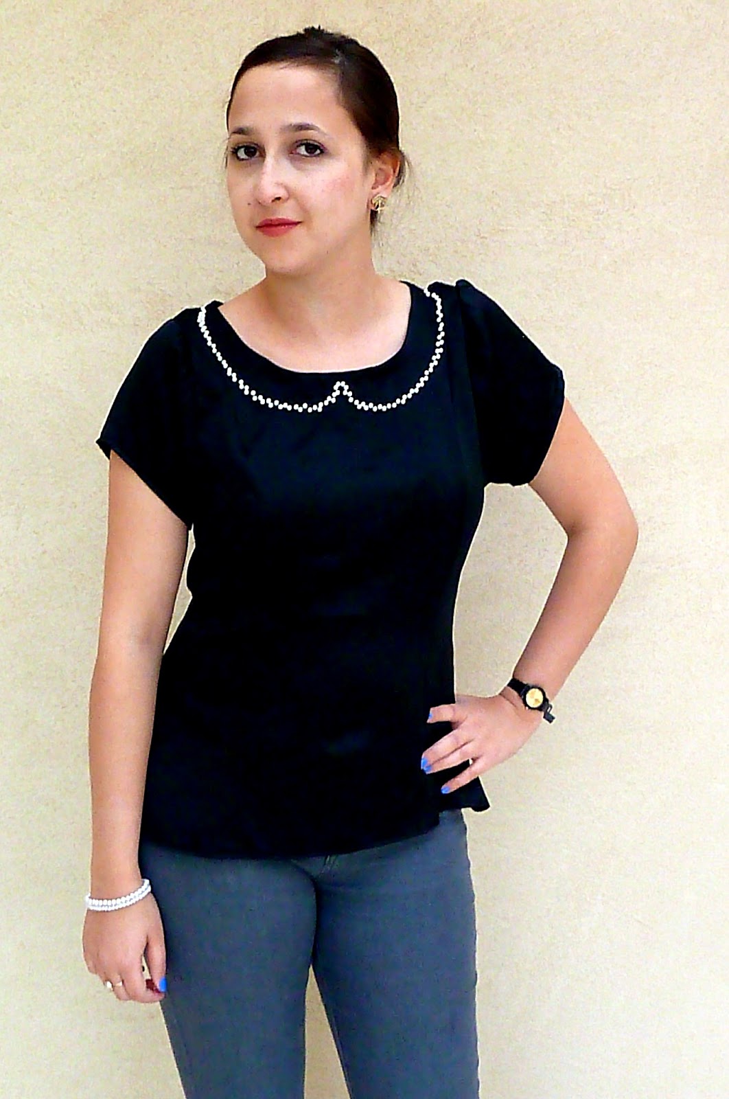 DinosaurGirl: Pearl Collar Blouse + How to make a pearl collar tutorial!