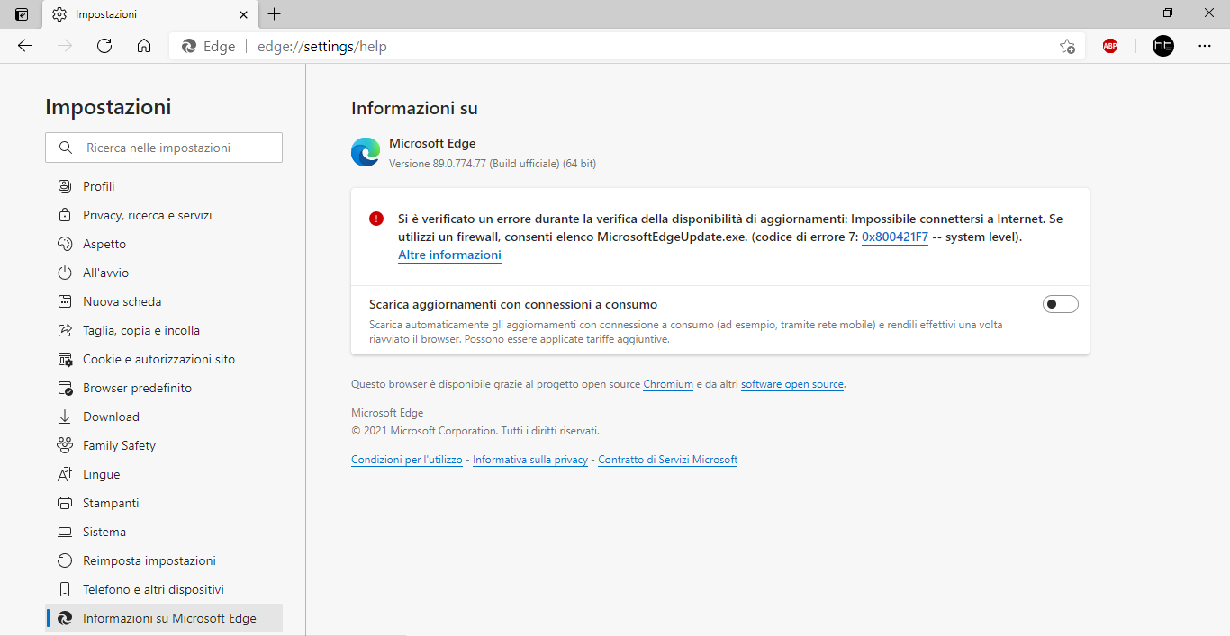 [Soluzione] Microsoft Edge: Si è verificato un errore durante la ...