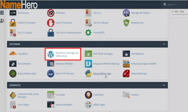 namehero wordpress manager on their cpanel to install and creeate the wordpress website