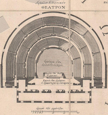 Απεικόνιση αρχαίου ελληνικού θεάτρου από την Χάρτα του Ρήγα, 1797 φύλλο 7