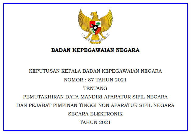 Keputusan Kepala Bkn Tentang Pemutakhiran Data Mandiri Asn