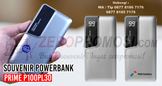 Souvenir Kantor Powerbank PRIME P100PL30, Jual Merchandise Powerbank Arden custom logo di Tangerang