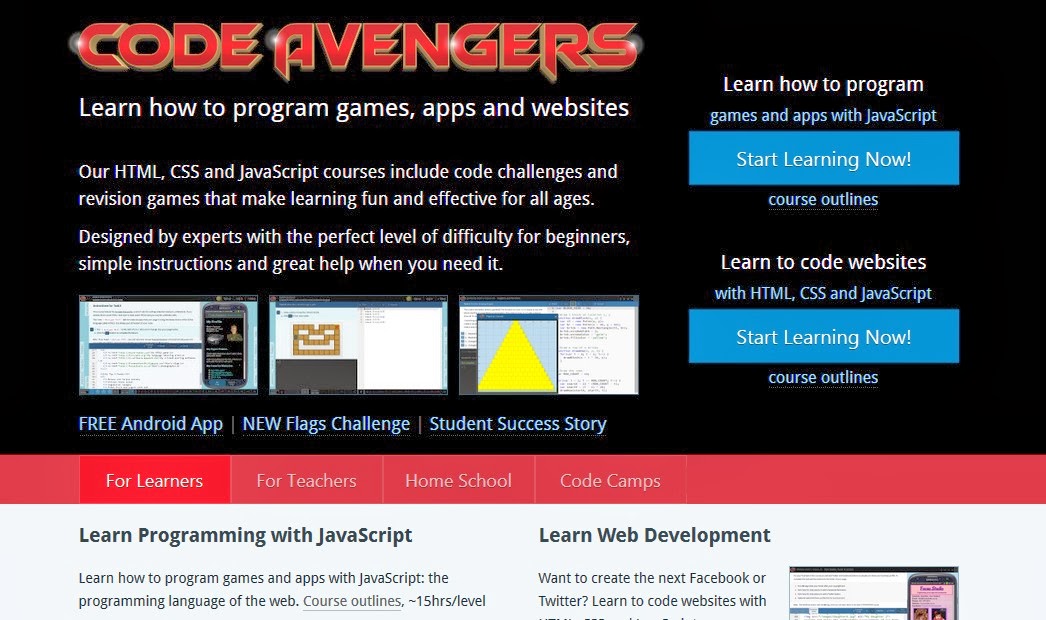 Html websites for Learning. CODEAVENGER. Html site for Beginners. Images for Post teaching Programming like codeacademy.