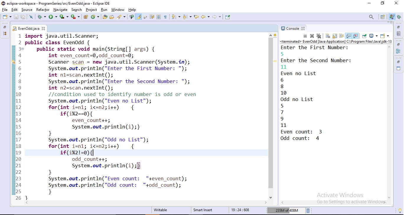 Basic Java Programs: Odd Even Numbers From Given Range