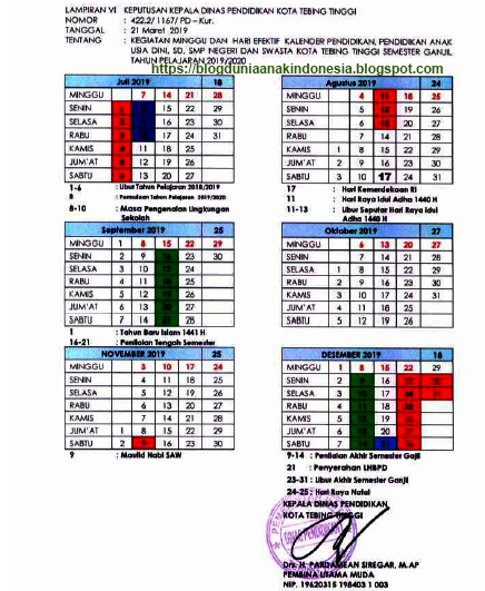 Kalender Pendidikan Tahun Pelajaran 2019 2020 Provinsi Sumatera Utara Kota Tebing Tinggi Dunia Anak Indonesia