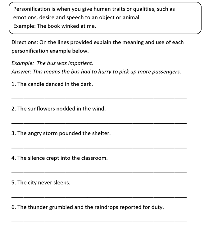 Year 4 Tuesday 14th April English Challenge Personification