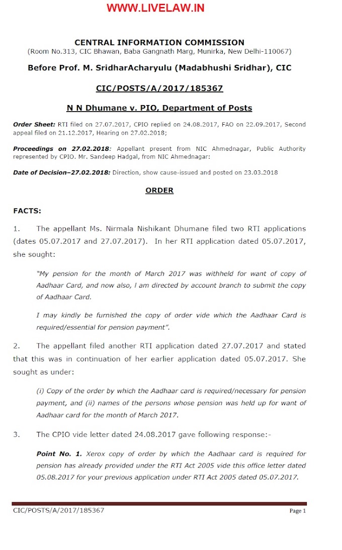 CENTRAL INFORMATION COMMISSION ORDER