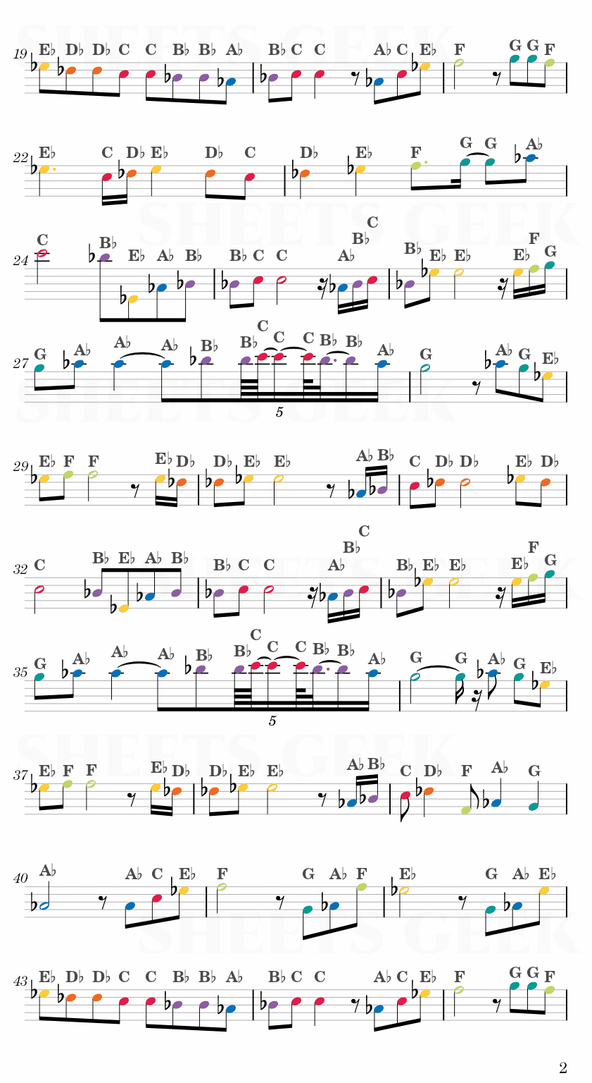 Kiss The Rain - Yiruma Easy Sheets Music Free for piano, keyboard, flute, violin, sax, celllo 2