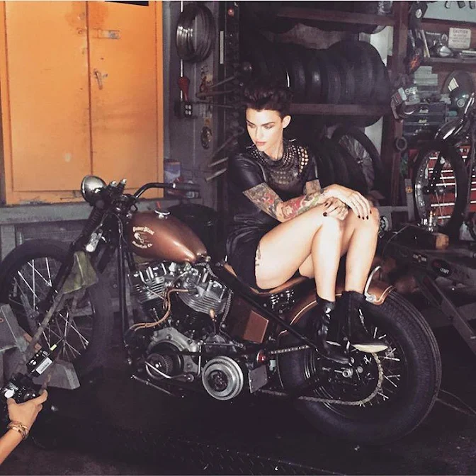 Ruby Rose on a Harley Chopper