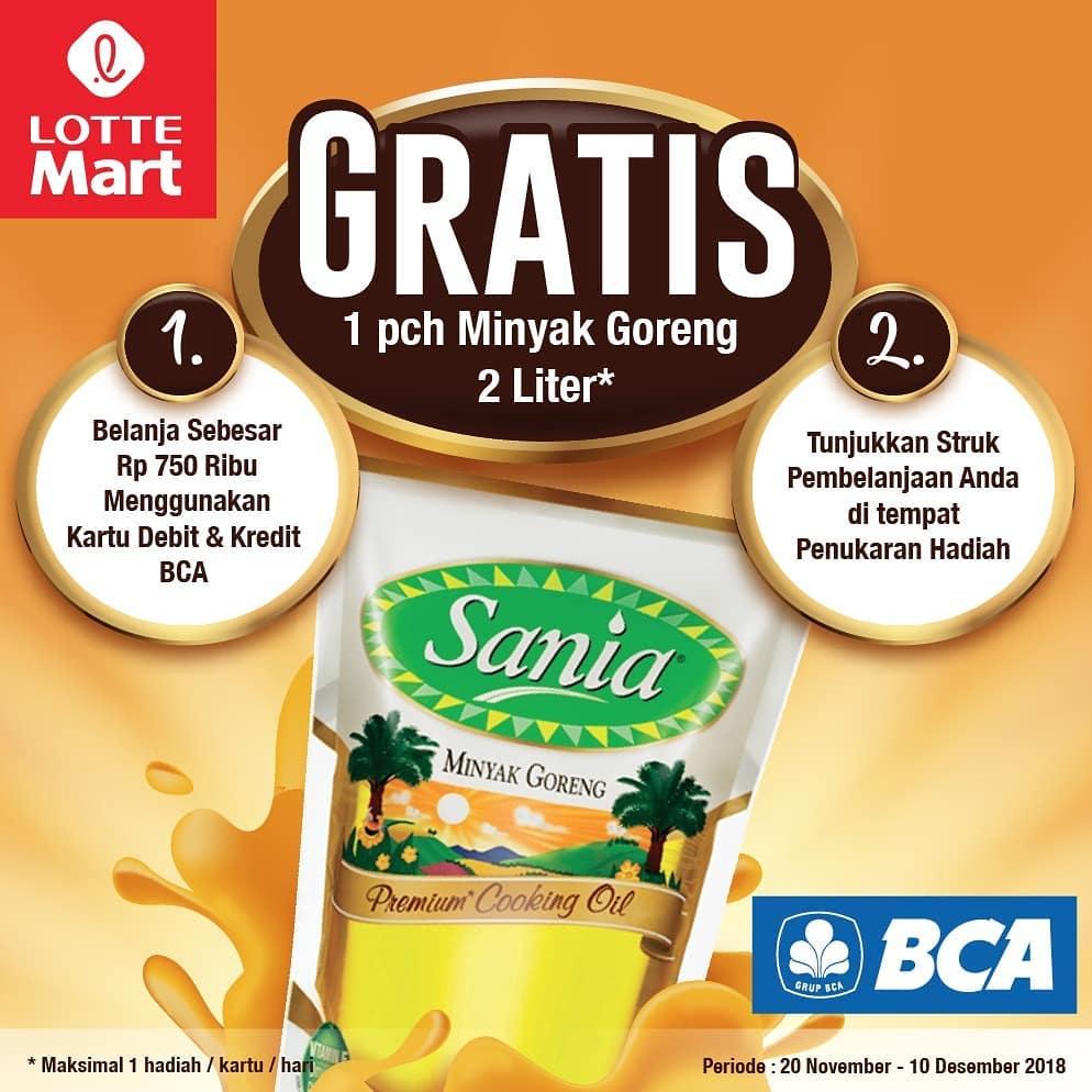 LotteMart - Promo Gratis Minyak Goreng 2 Liter Pakai KK & Debit BCA (s.d 10 Des 2018)