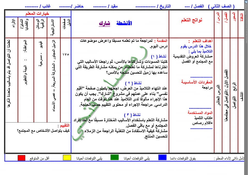 النماذج الاسترشادية للفصل الأول من المحور الرابع اكتشف الصف الثاني الابتدائي 10