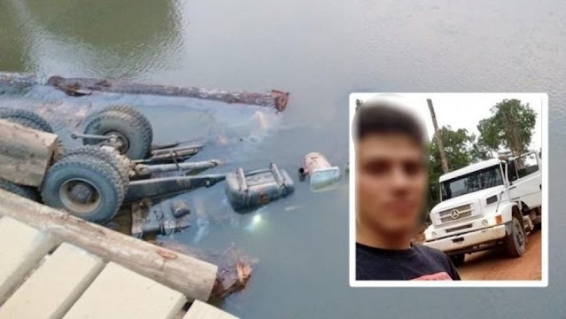 Motorista de 21 anos morre após ponte ceder e caminhão cair em rio em RO