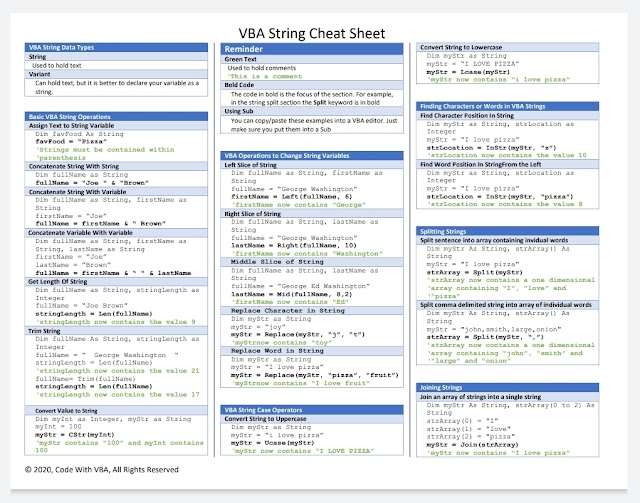 New VBA cheatsheets PDF free 2020 - KING OF EXCEL