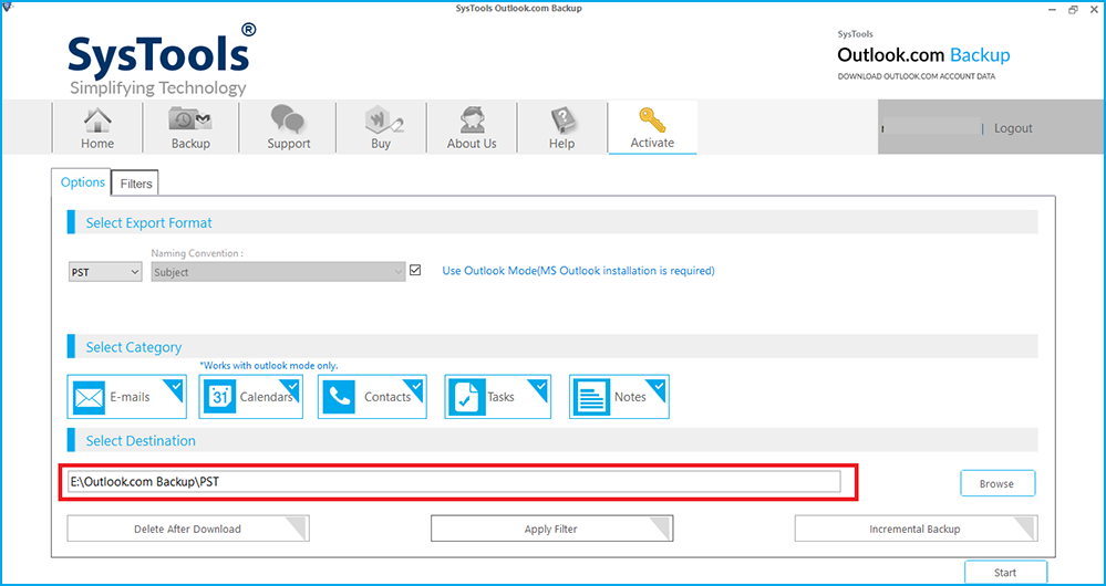 choose pst browse location