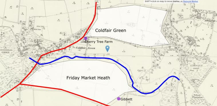 Possible locations of Friday Market Heath and Coldfair Green