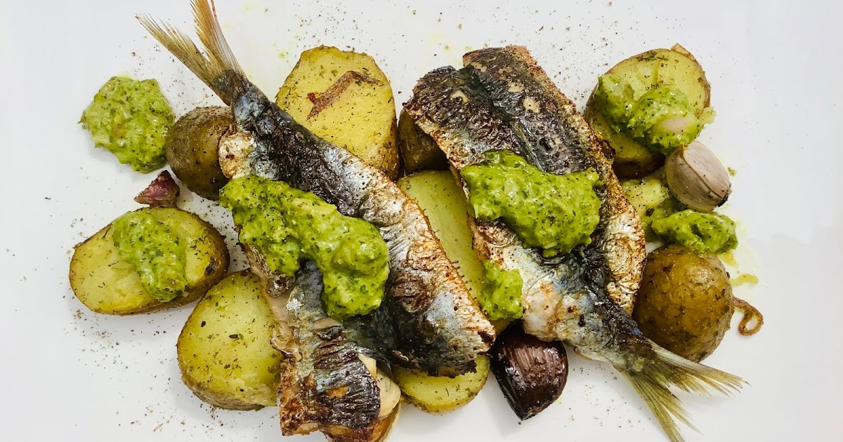 Grilled sardines with garlic roasted potatoes and salsa verde Recipe