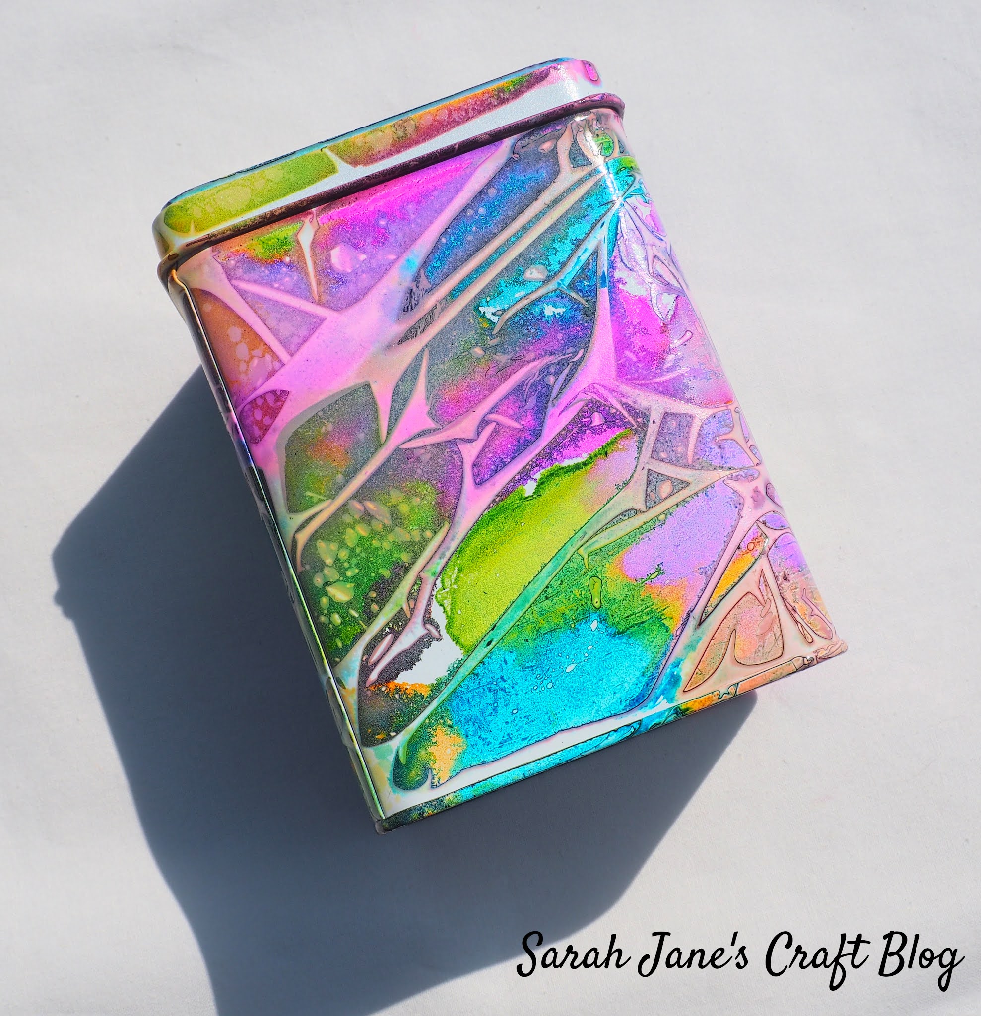 Plastic Wrap Alcohol ink on Spray Painted Tin