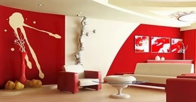 Salas modernas con paredes color rojo