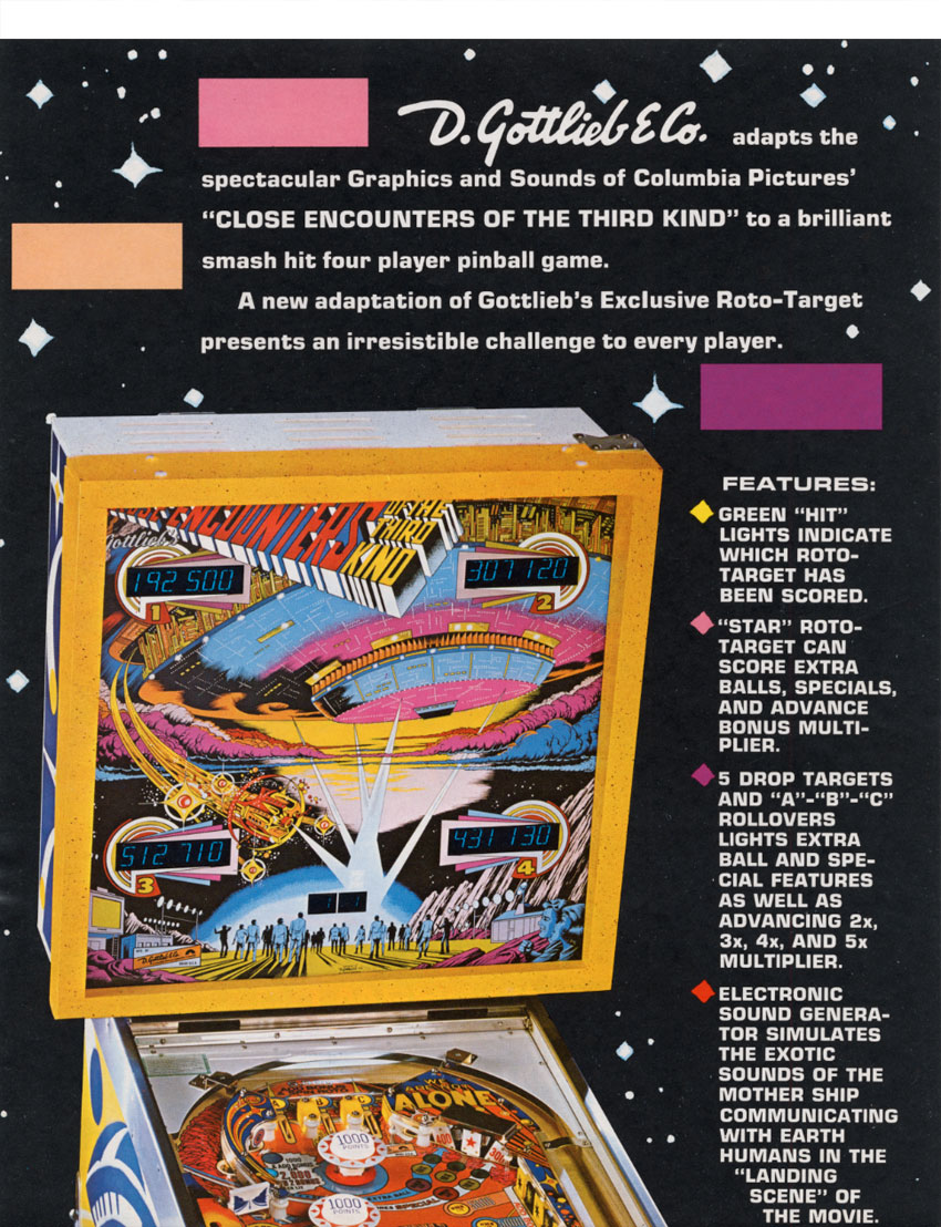 space1970: CLOSE ENCOUNTERS OF THE THIRD KIND (1978) Pinball Machine Flyer