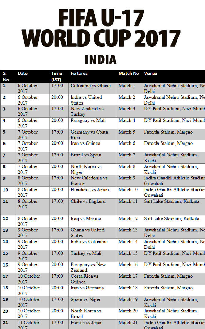 time schedule table