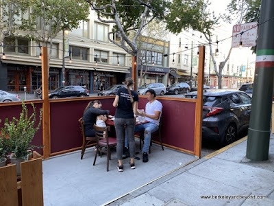 dining parklet in front of Il Pollaio in San Francisco, California