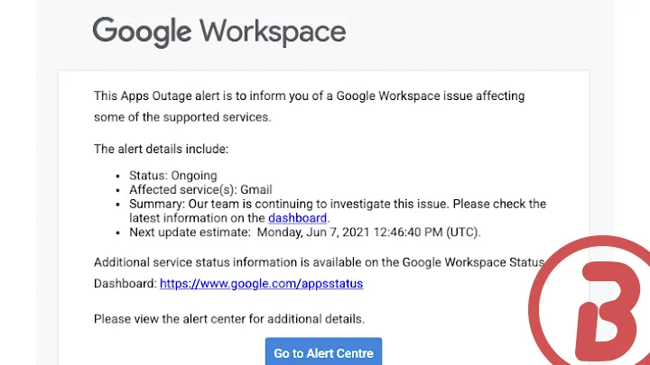 formato de las notificaciones por correo electrónico Nuevo Panel de estado de Google Workspace