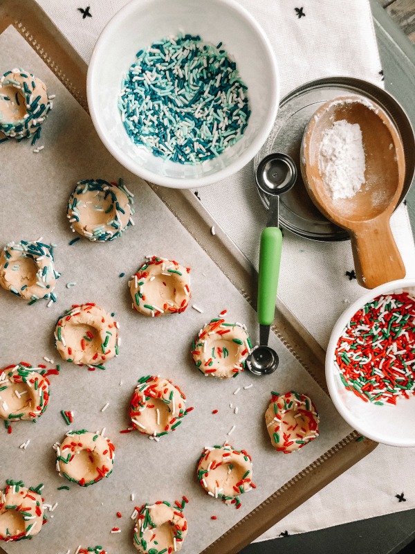 Me and My Pink Mixer Sprinkle Thumbprint Cookies with Icing