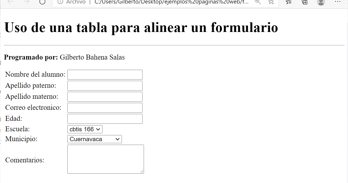 Combinar formulario y tabla HTML
