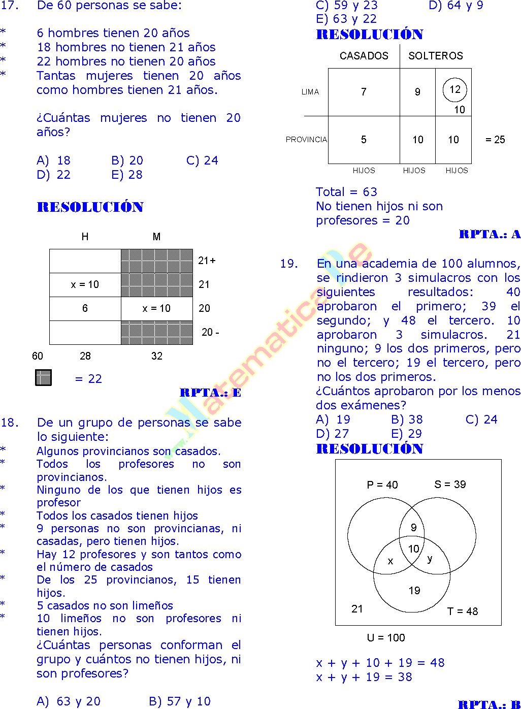 DIAGRAMAS DE VENN EJERCICIOS RESUELTOS DE ARITMÉTICA PREUNIVERSITARIA