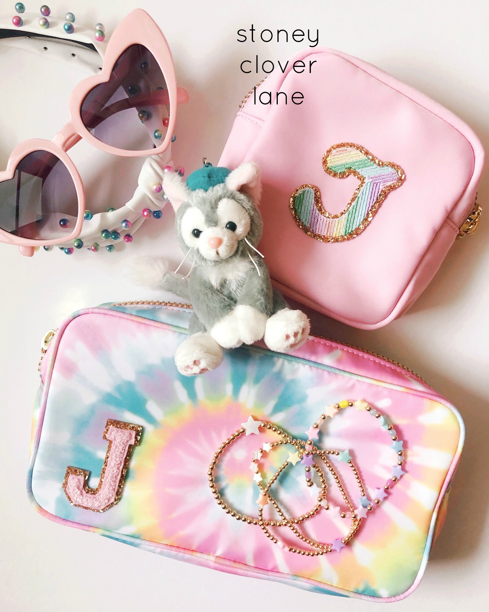 Stoney Clover Lane flamingo mini pouch and tie dye small pouch