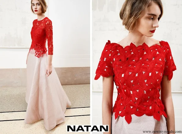 Queen Mathilde wore a red lace dress by Natan