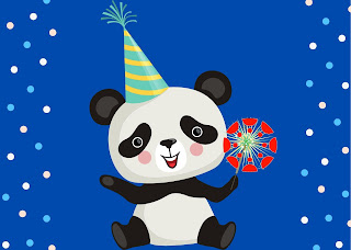baby panda with a party hat and sparkler with a canvas logo