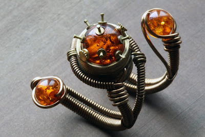  Adjustable Steampunk Orange Amber ring