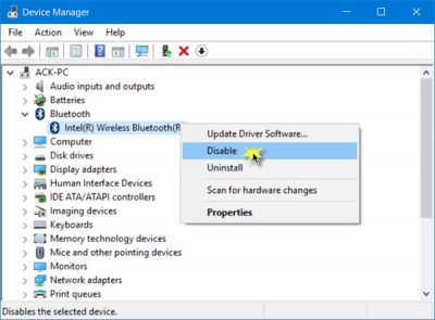 Disabilita il Bluetooth in Windows 10