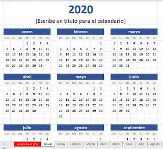 Calendario 2020 Excel en Excel