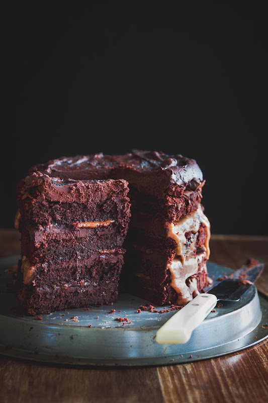 Milk and Honey Chocolate Fudge and Salted Caramel Layer Cake